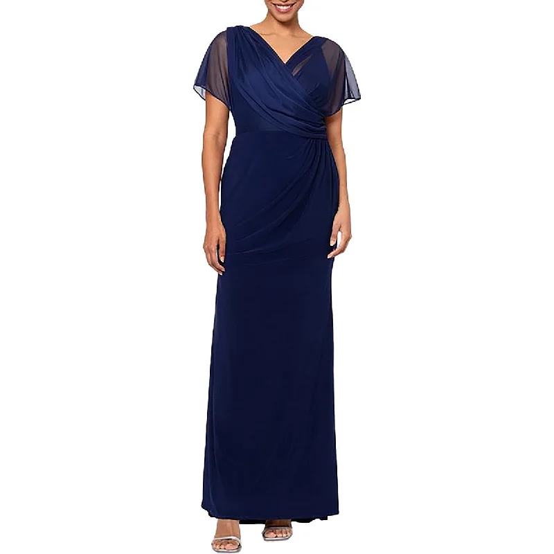 B&A by Betsy and Adam Womens Draped V-Neck Evening Dress