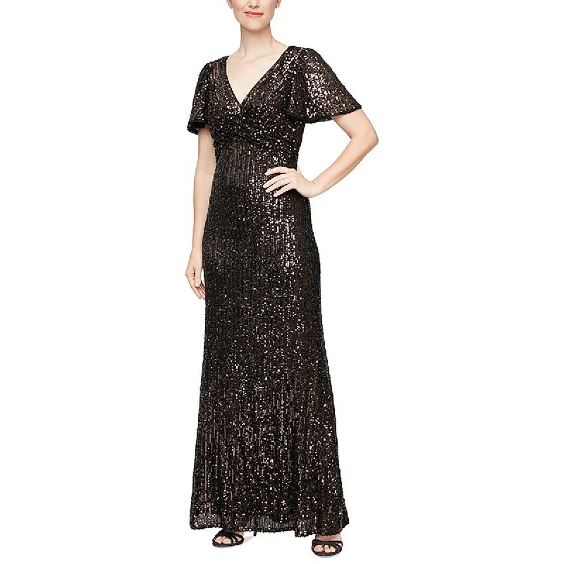 Alex Evenings Womens Plus Embelished Midi Evening Dress