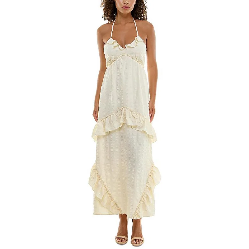 Speechless Womens Maxi Ruffled Halter Dress