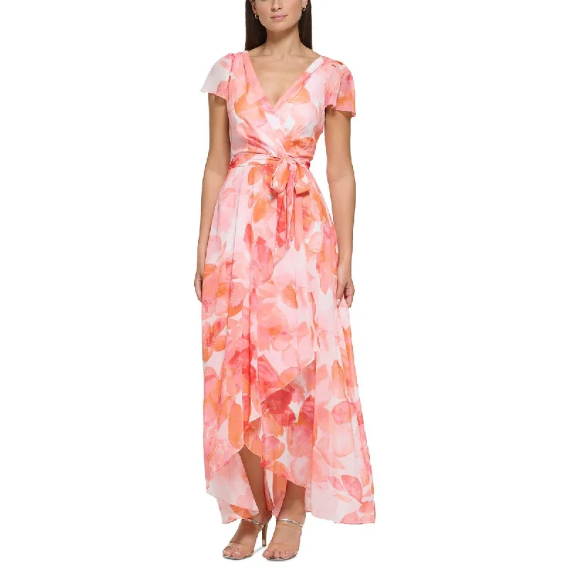 DKNY Womens Floral Print Long Wrap Dress