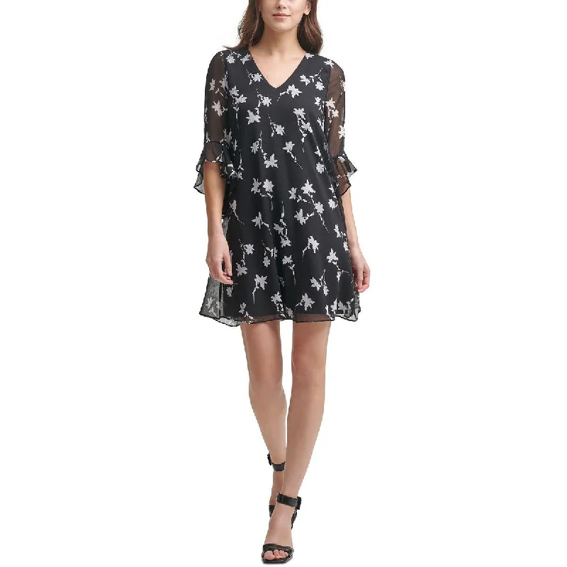 Calvin Klein Womens Chiffon Floral Tunic Dress