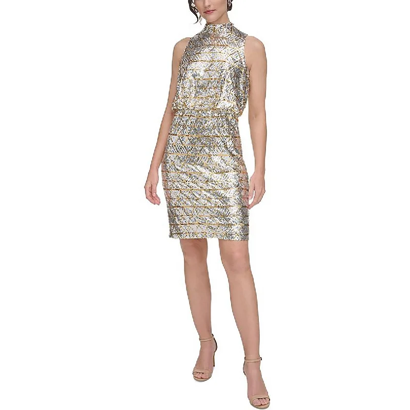 Eliza J Womens Petites Metallic Sequin Cocktail And Party Dress