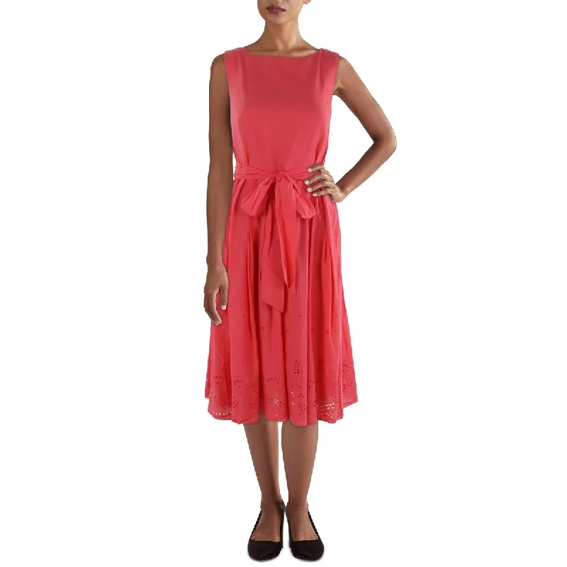 Anne Klein Womens Eyelet Trim Sleeveless Fit & Flare Dress