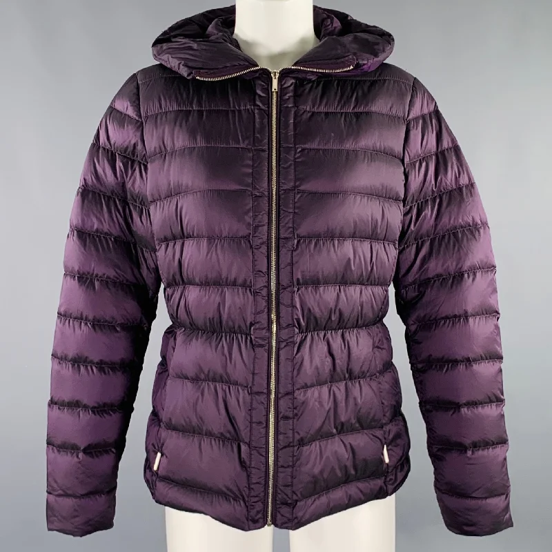 MASSIMO DUTTI Size L Purple Nylon Hooded Padded Jacket