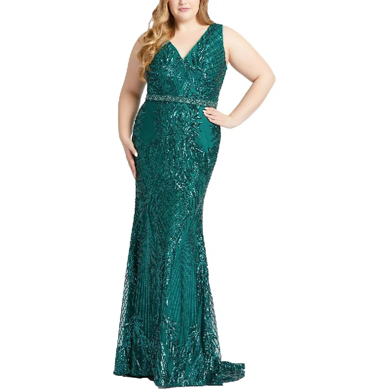 Mac Duggal Womens Plus Sequined Long Evening Dress