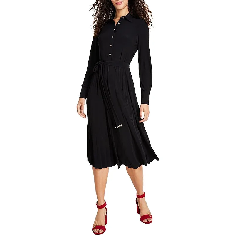 Tommy Hilfiger Womens Knit Pleated Shirtdress