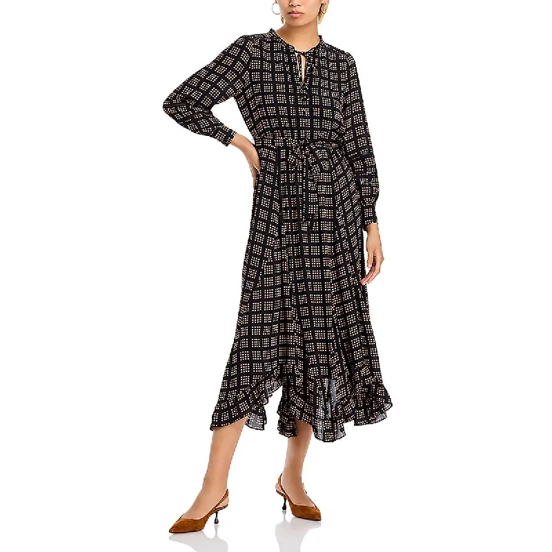 T Tahari Womens V Neck Printed Midi Dress