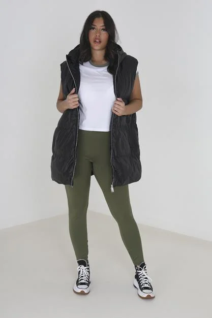 PLUS SIZE BLACK MATTE PU PADDED PUFFER GILET