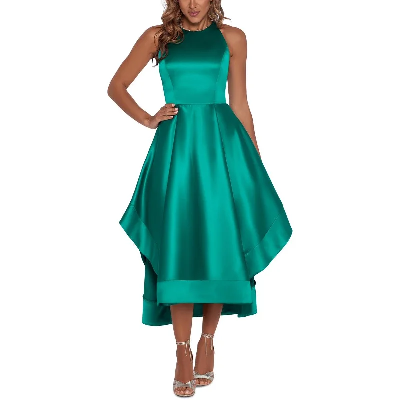 Betsy & Adam Womens Satin Hi-Low Halter Dress