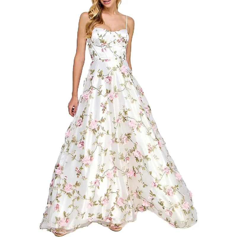 TLC Say Yes To The Prom Womens Juniors Full Length Floral Print Evening Dress