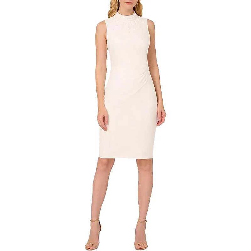 Adrianna Papell Womens Embellished High Neck Sheath Dress