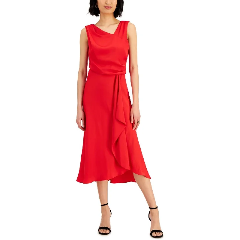 Taylor Womens Petites Drapey Calf Midi Dress