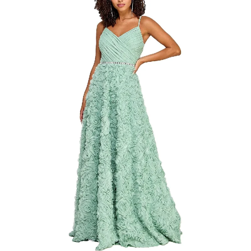 TLC Say Yes To The Prom Womens Juniors Rosette Maxi Evening Dress