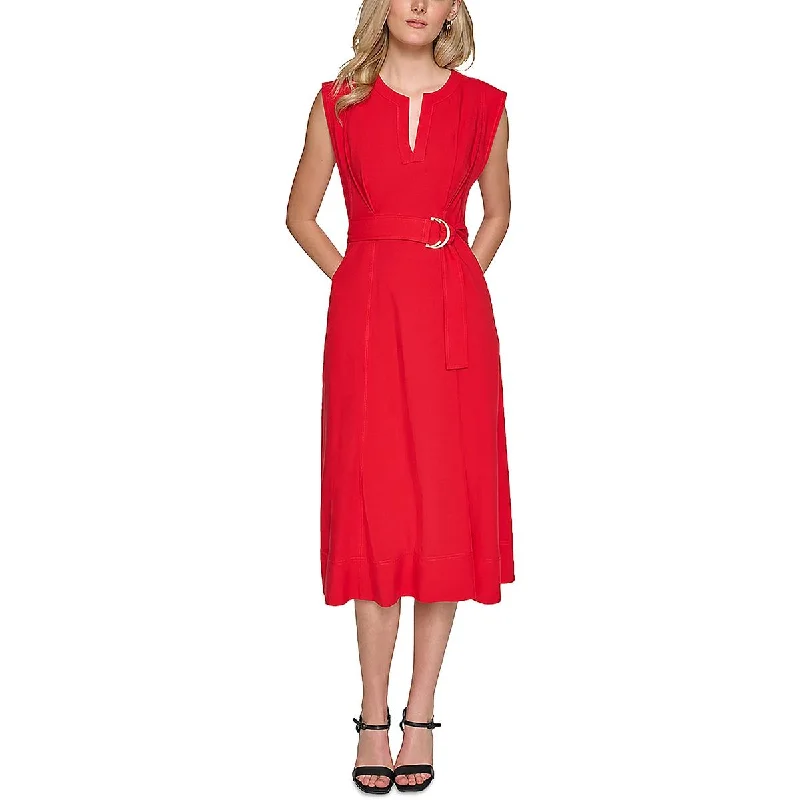 Karl Lagerfeld Paris Womens Below Knee Split Neck Midi Dress