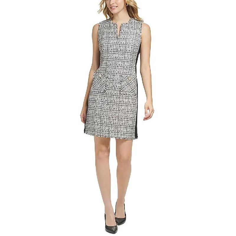 Karl Lagerfeld Paris Womens Tweed Sleeveless Sheath Dress