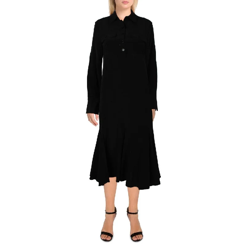 Equipment Femme Womens Lenora Below Knee Long Sleeve Midi Dress