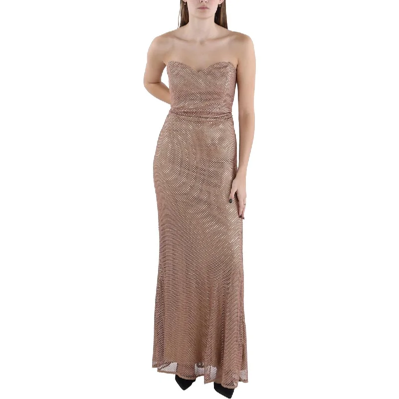 Donna Karan Womens Fishnet Embellished Evening Dress