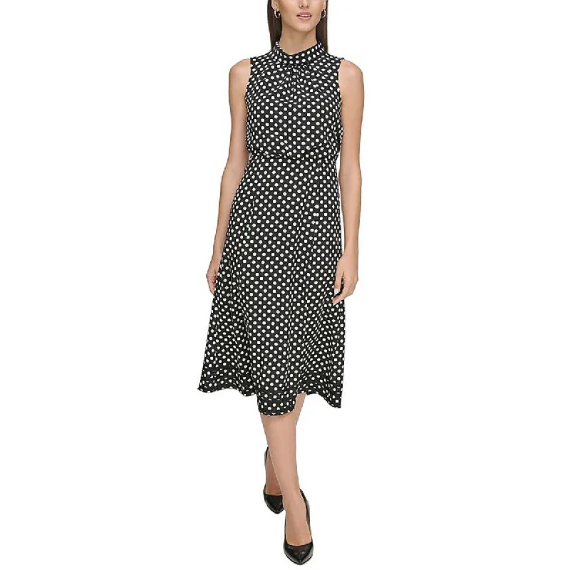 Karl Lagerfeld Womens Sleeveless Mock Neck Midi Dress