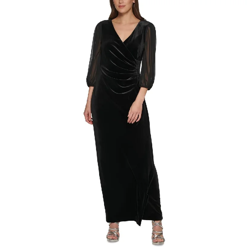 DKNY Womens Velvet Chiffon Sleeve Evening Dress