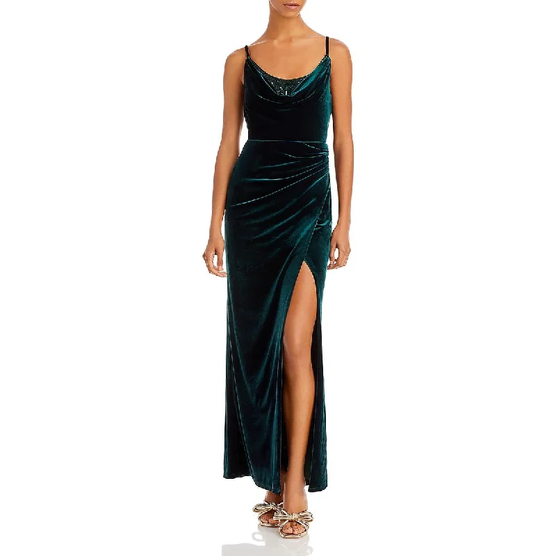 BCBGMAXAZRIA Womens Velvet Long Evening Dress