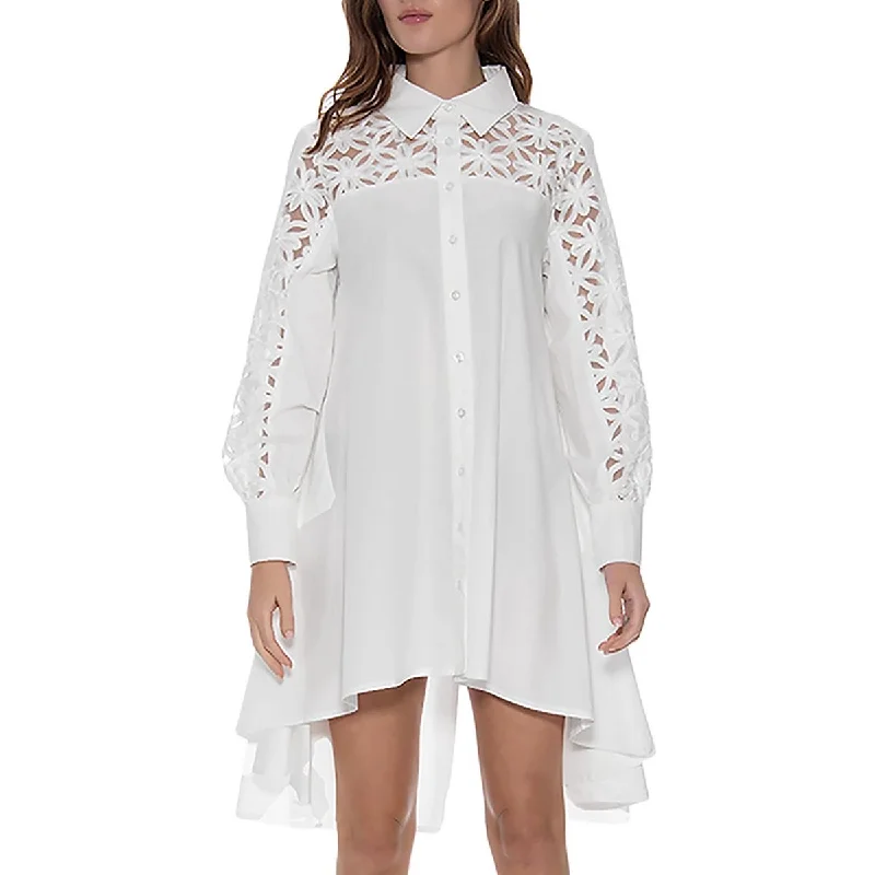 Gracia Womens Hi-Low Embroidered Shirtdress