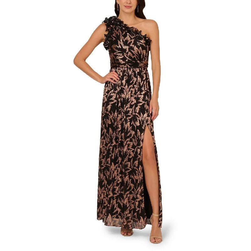 Adrianna Papell Womens Metallic One Shoulder Evening Dress